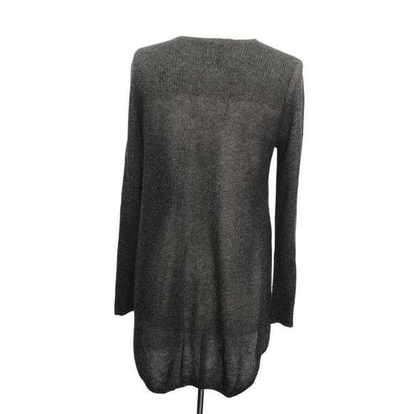 Eileen Fisher Sz S Gray Tencel Merino Wool Open Knit Sweater High Low Long Line - Picture 4 of 9